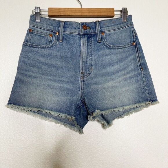 Madewell Perfect Jean Short Size 26 Balsam Wash Cut Off Denim Frayed Stretch - Picture 1 of 13